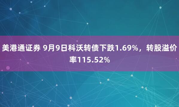 美港通证券 9月9日科沃转债下跌1.69%，转股溢价率115.52%