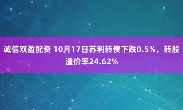 诚信双盈配资 10月17日苏利转债下跌0.5%，转股溢价率24.62%